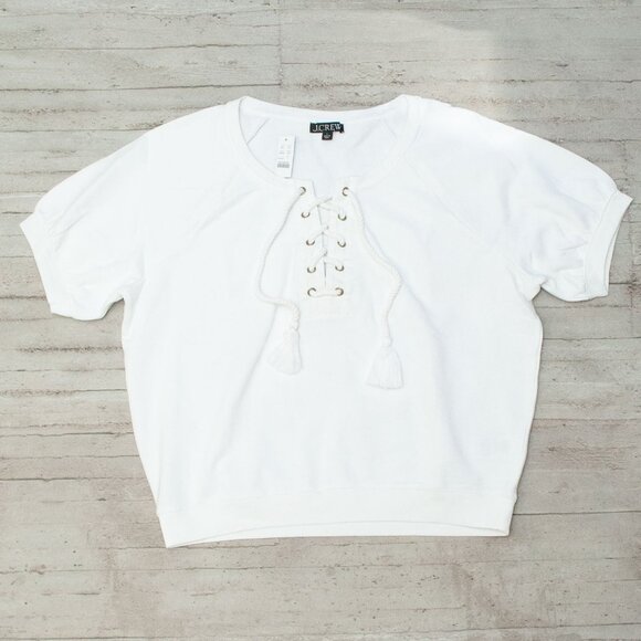 NWT J. Crew Lace Up Sweatshirt in White size L - Picture 2 of 8